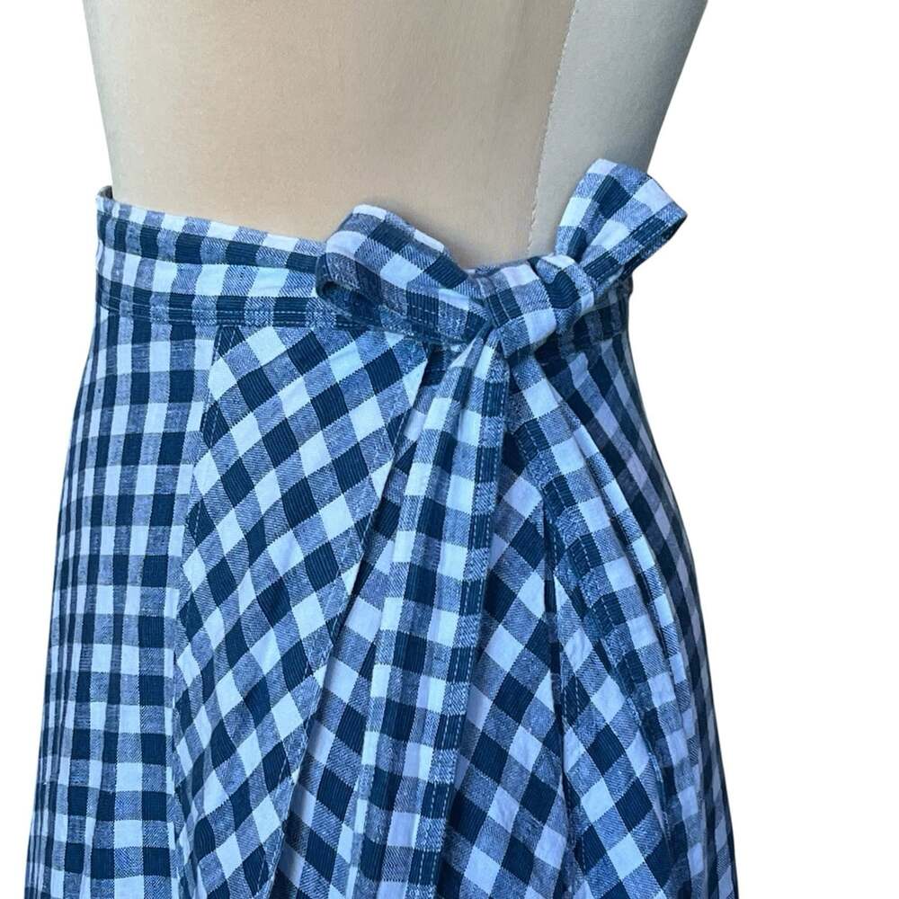 Polo Ralph Lauren Linen Gingham Plaid Wrap Maxi Skirt Women’s Medium Blue White - Picture 3 of 16